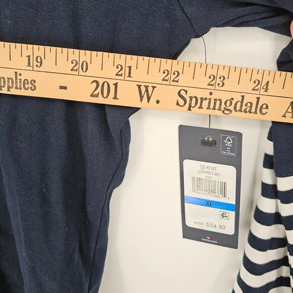 Tommy Hilfiger Navy Cotton Colorblock Stripe Crewneck Long Sleeve Preppy Top NWT - Picture 6 of 8